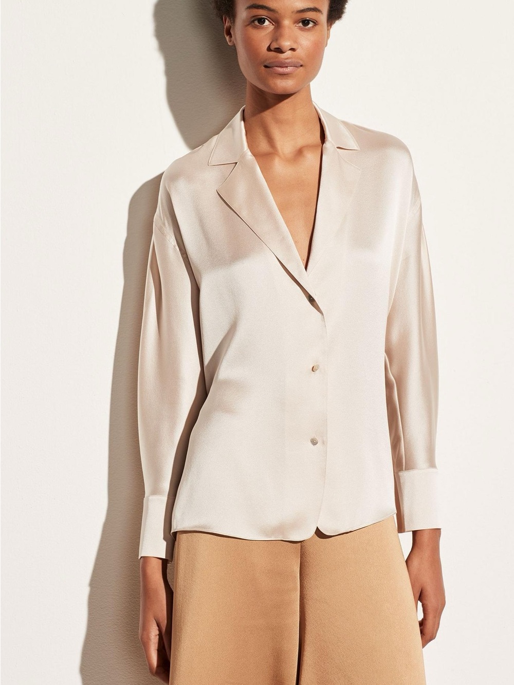 Vince Silverstone Gray Viscose Satin Relaxed Tie Back Blouse M